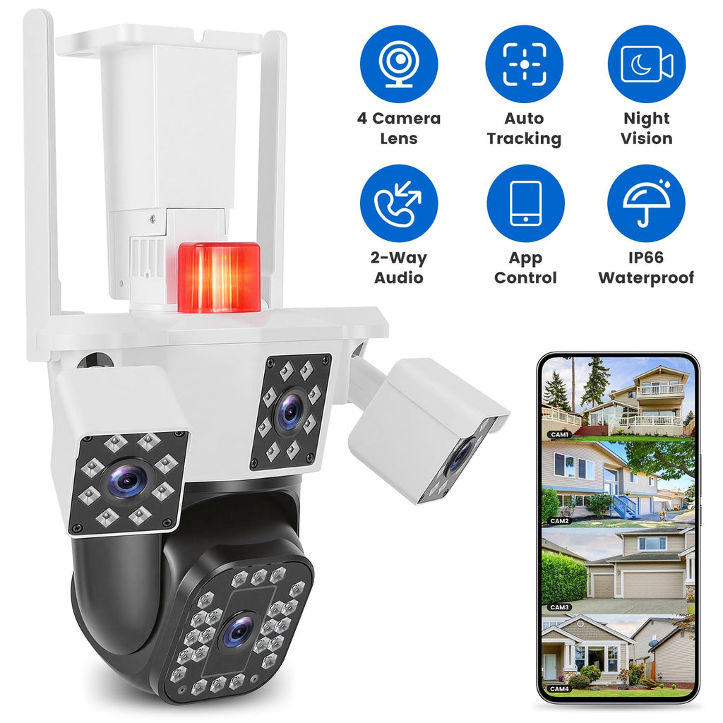 1080P HD 4-Lens Security Camera 360° View WiFi Pan & Tilt Surveillance Camera With Full Color Night Vision Auto Motion Tracking 2-Way Audio Spotlights