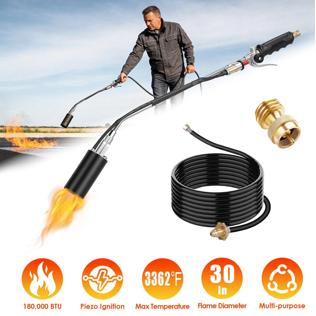 180,000 BTU Propane Weed Torch Heavy Duty Weed Burner Flame Weeder with 10FT Hose Piezo Ignition Adjustable Flame Control for Weeds Ice Snow Asphalt F
