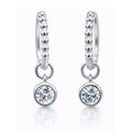 1CTW Created Moissanite Beaded Hoop Drop Earrings in 14kt Gold Over Sterling Silver - Round or Cushion Cut
