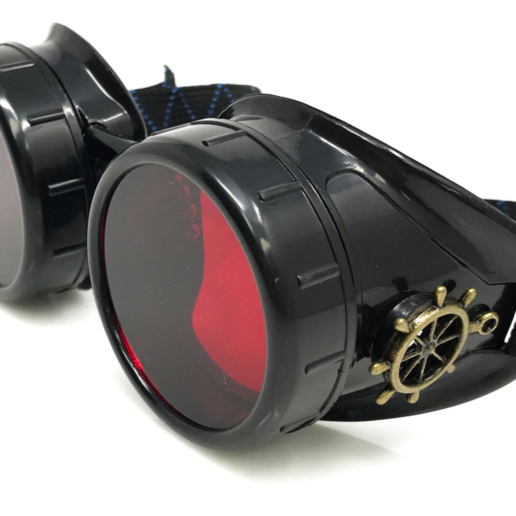 Mad Scientist Steampunk Goggles – Retro Industrial Cosplay Eyewear - red, blue, clear, green lenses