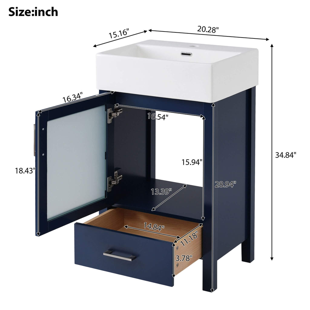 Nuvia 20-Inch Modern Bathroom Vanity With Ceramic Sink And Storage Cabinet (SAK83047)