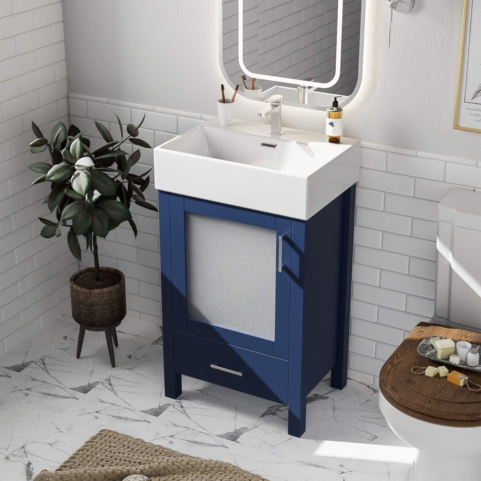 Nuvia 20-Inch Modern Bathroom Vanity With Ceramic Sink And Storage Cabinet (SAK83047)