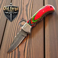 Damascus Steel Fixed Blade Pocket Knife – Multi Pakka Wood Handle
