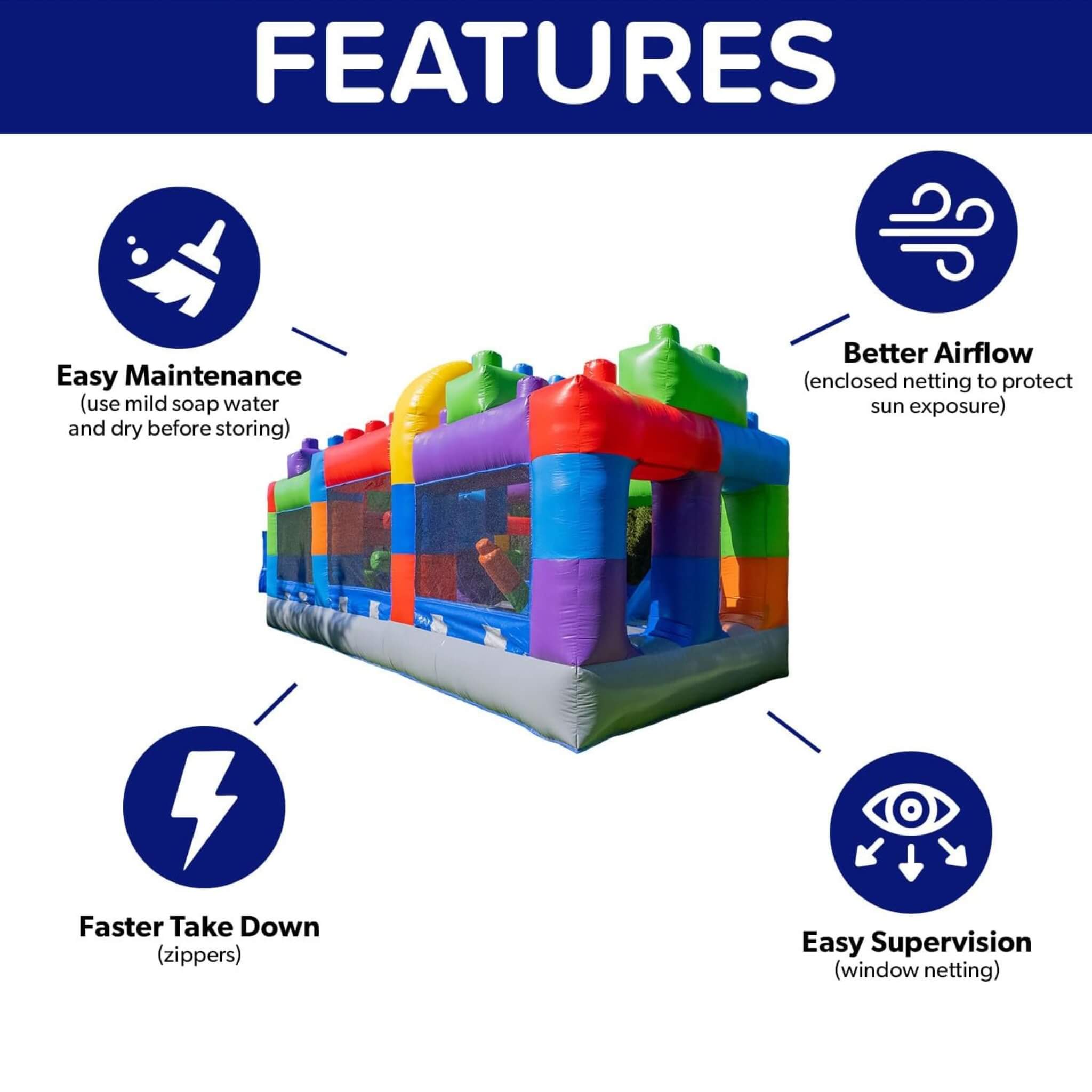 20FT Giant Multicolor Block Inflatable Obstacle Course With Large Mesh Windows (SAK75192)