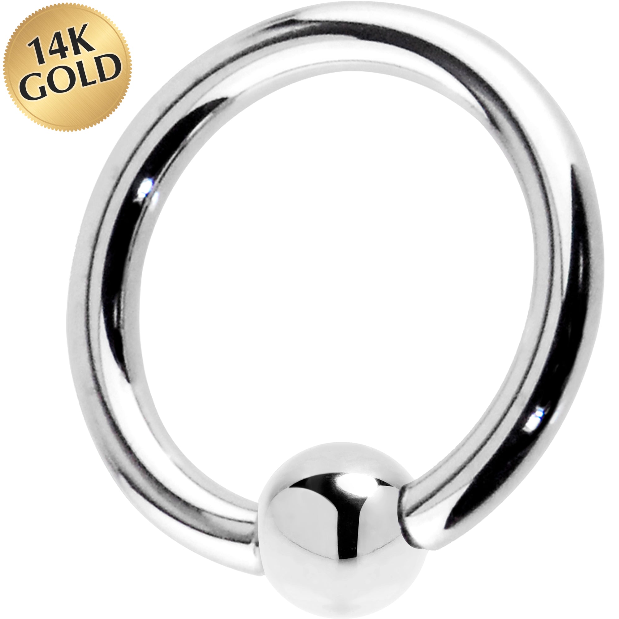 14G 3/8 Solid 14K White Gold BCR Captive Ring