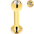 16G Solid 14k Yellow Gold Cubic Zirconia Labret - 5/16 3mm