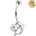 16G Solid 14k White Gold Dolphin Clear Cubic Zirconia Belly Ring