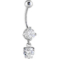 16G Solid 14k White Gold Cubic Zirconia Solitaire Round Heart Dangle Belly Ring