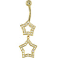16G Solid 14k Yellow Gold Cubic Zirconia Coupled Star Belly Ring