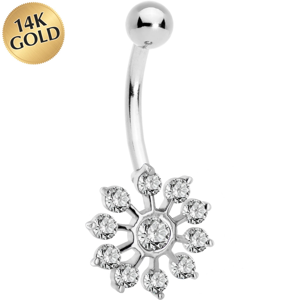 16G Solid 14K White Gold Cubic Zirconia PEACOCK Belly Ring