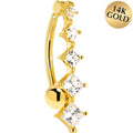 16G Solid 14K Yellow Gold TOP MOUNT Cubic Zirconia SQUARE JOURNEY Belly Ring