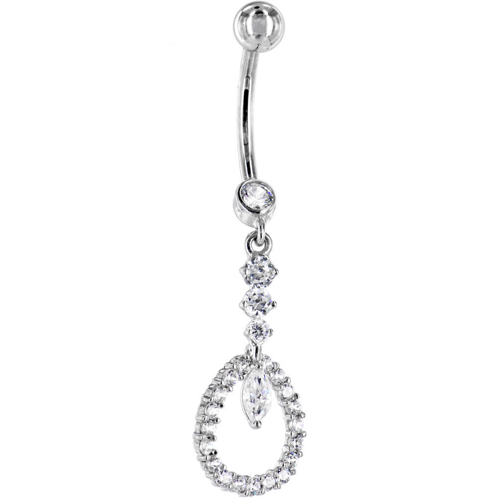 16G Solid 14K White Gold CIRCULAR INDULGENCE Cubic Zirconia Belly Ring