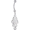 16G Solid 14K White Gold TEARDROP CHANDELIER Cubic Zirconia Belly Ring