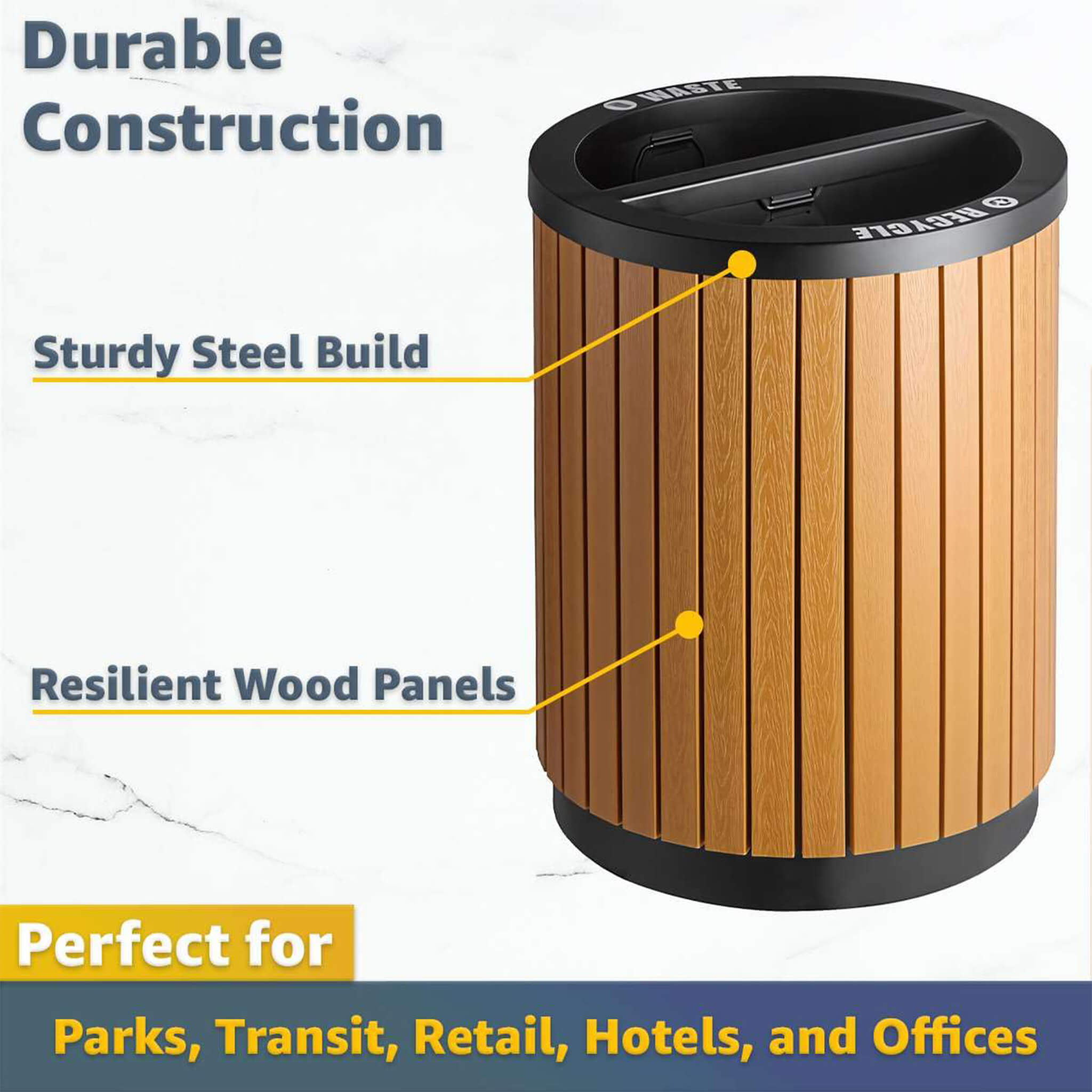 22-Gallon Heavy-Duty Commercial Outdoor Round Two-Stream Trash Can (SAK59821)