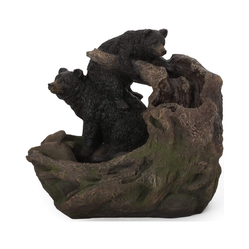 [CLEARANCE] Alora 22-Inch Weather-Resistant Outdoor Bears On A Log Floor Fountain With LED Lights (SAK77651)