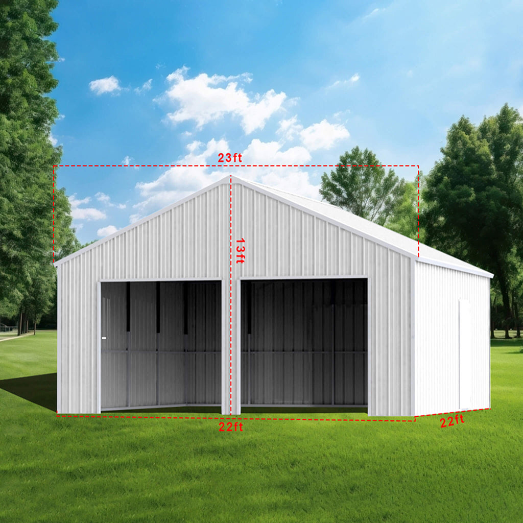 [22X23FT] Alora Heavy-Duty Double Garage Steel Barn Storage Shed (SAK94567)