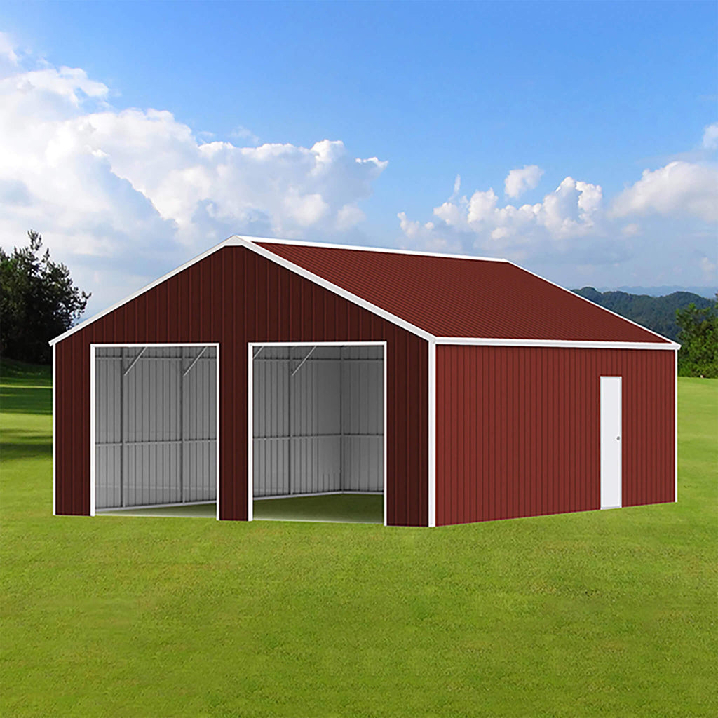 [22X23FT] Alora Heavy-Duty Red-Brown Double Garage Steel Barn Storage Shed (SAK83456)