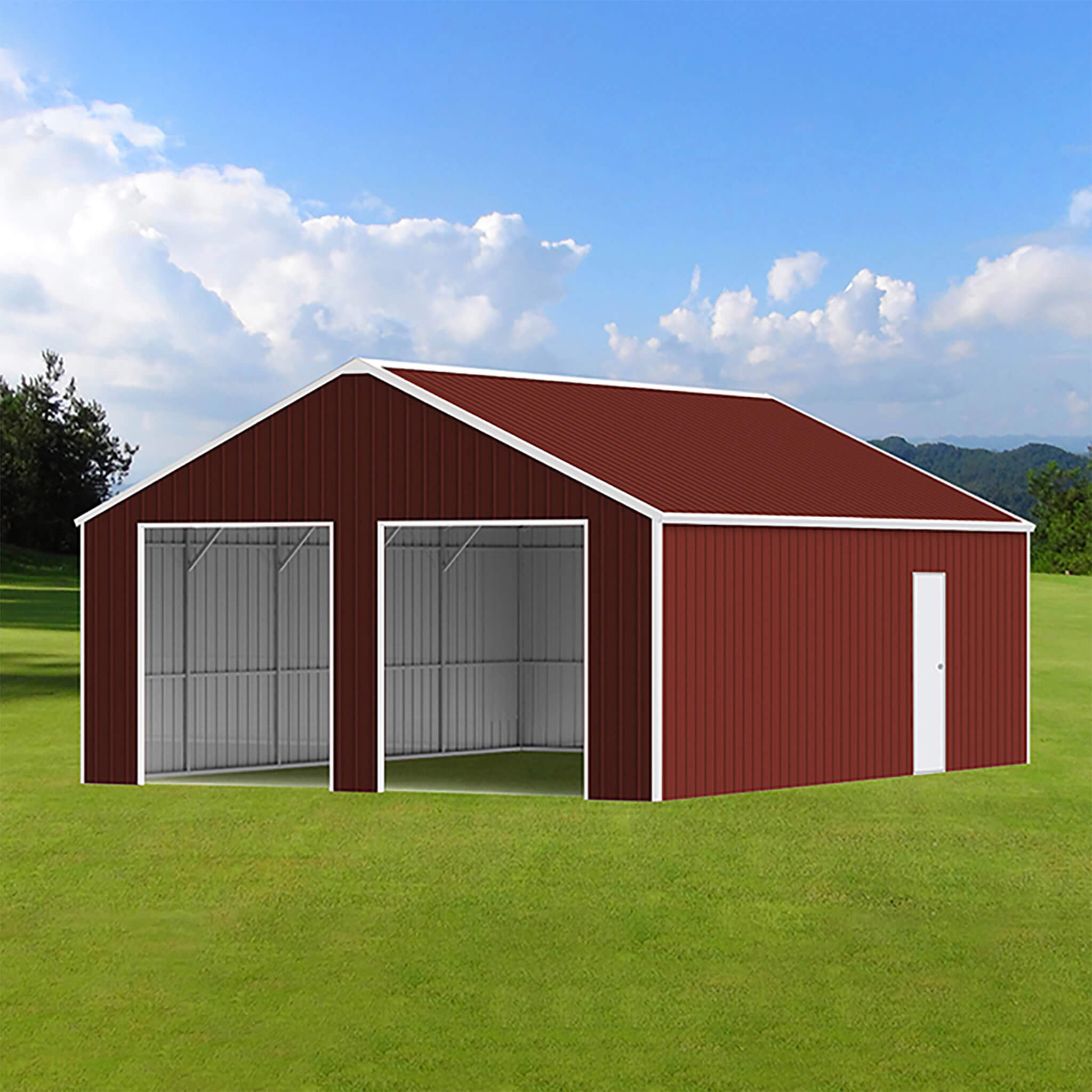 [22X23FT] Alora Heavy-Duty Red-Brown Double Garage Steel Barn Storage Shed (SAK83456)
