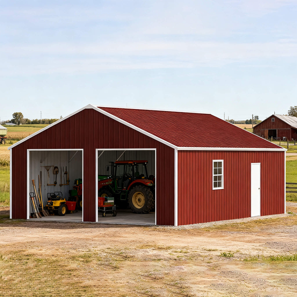 [22X23FT] Alora Heavy-Duty Red-Brown Double Garage Steel Barn Storage Shed (SAK83456)
