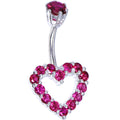 Sterling Silver 925 Siam Red Cubic Zirconia Timeless Heart Belly Ring