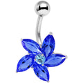 Sterling Silver 925 Sapphire Blue Cubic Zirconia Solo Flower Swirl Belly Ring