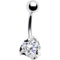 Sterling Silver 925 Clear CZ Scroll Solitaire Belly Ring