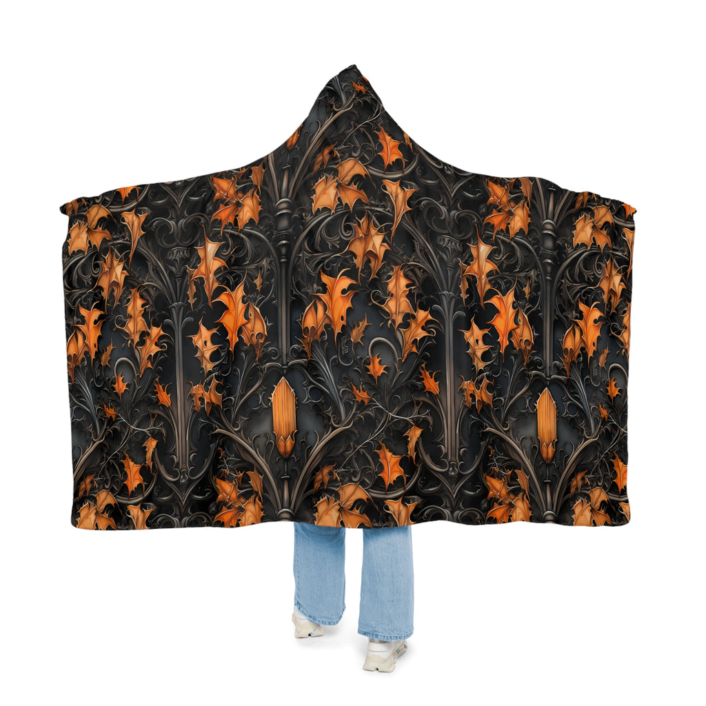 Timeless Elegance: AOP Snuggle Blanket with Black Columns and Golden Fallen Leaves 🍂✨