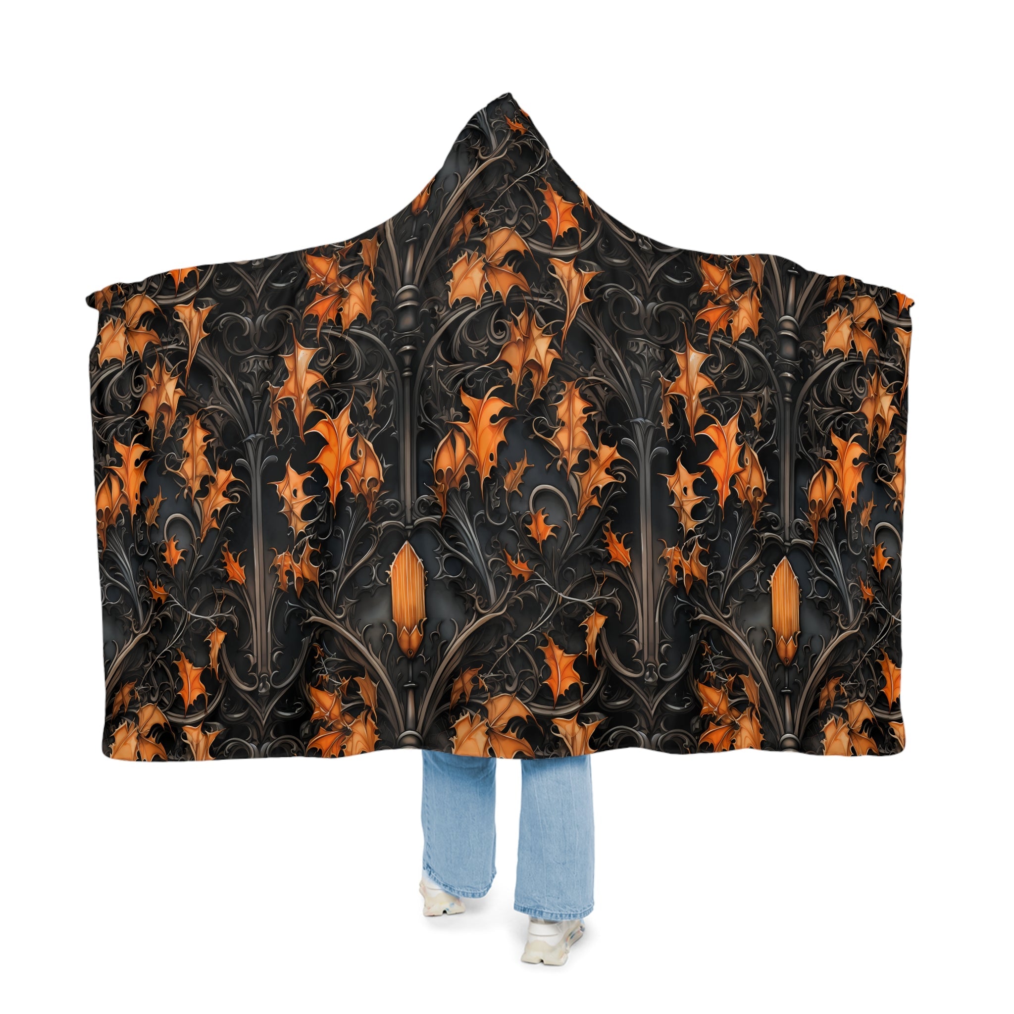 Timeless Elegance: AOP Snuggle Blanket with Black Columns and Golden Fallen Leaves 🍂✨