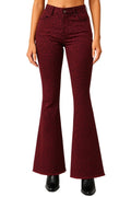 Burgundy Leopard Bell Bottom Jean with Raw Hem
