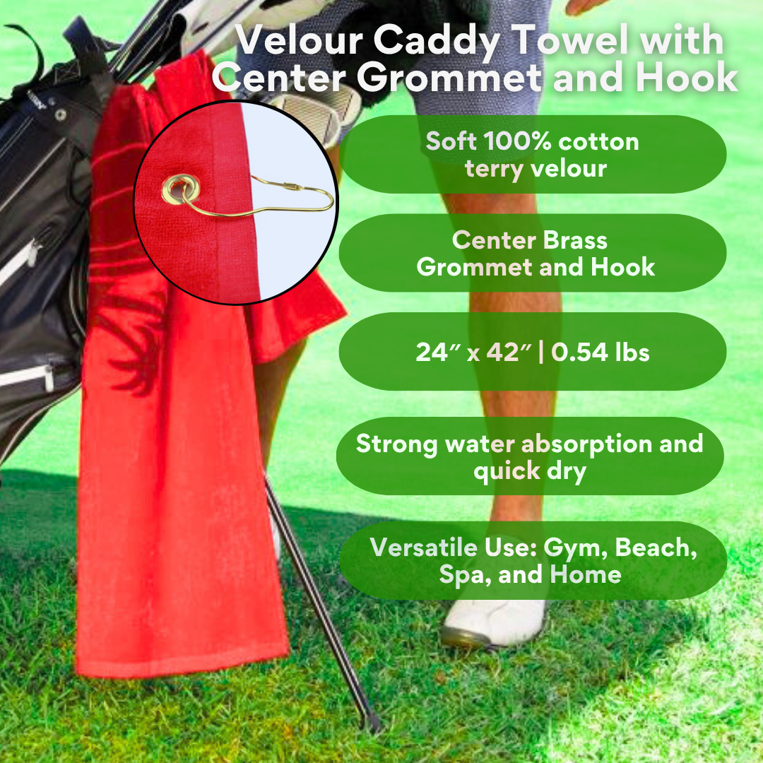 Large Terry Velour Golf Towel: Center Grommet & Hook