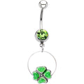 Peridot Green Gem Sparkling Clover Belly Ring