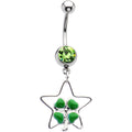 Peridot Green Gem Hollow Star Clover Belly Ring