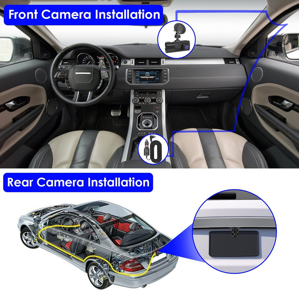 WiFi FHD 1080P Car Dash Cam 3 Channels Front Rear Inside Dash Camera with Loop Recording Reversing Visual 170° Wide Angle 64G Card Included
