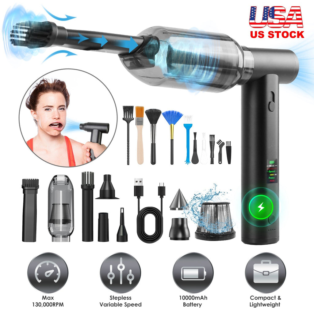 Compressed Air Duster Brushless Motor 130000RPM Stepless Variable Speed 1WmAh Battery Cordless Dust Blower Vacuum Cleaner Portable Jet Dry Blower for