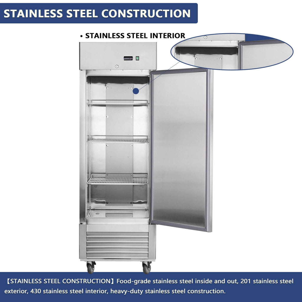 Heavy-Duty 27-Inch 8.7 Cu.Ft Commercial Upright Stainless Steel Reach-In Freezer (SAK43815)