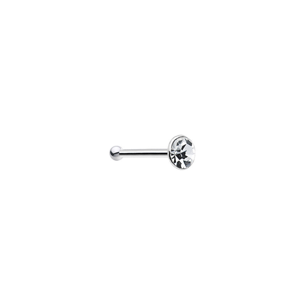 925 Silver 2mm Round Clear Nose Bone Created with Crystals