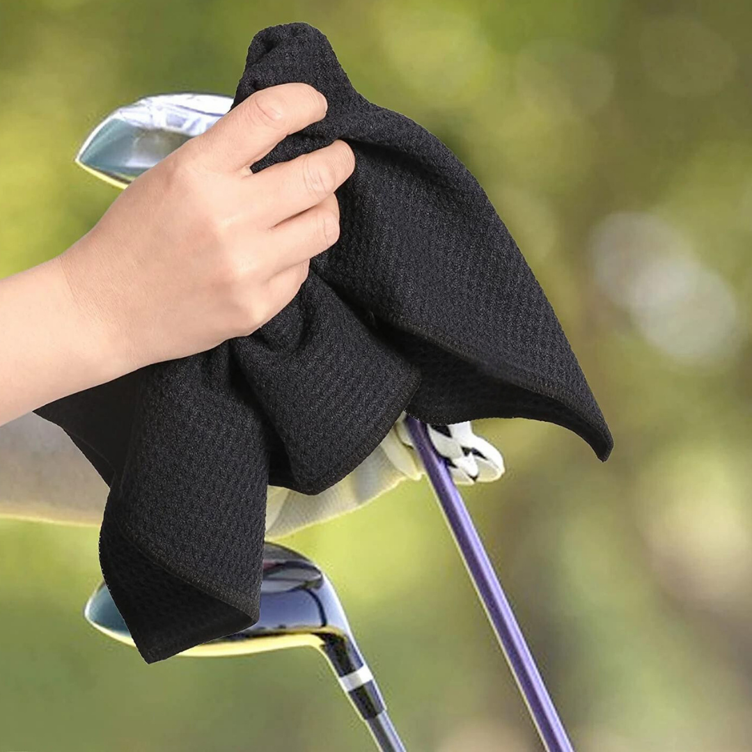 Medium Microfiber Waffle Golf Towel: Black Trimmed Pack of 3