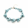 Aqua Glass Pearls and Platinum Leather Woven Necklace