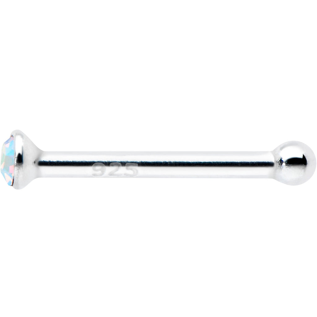 Sterling Silver 1.2mm Aurora Nose Bone Created with Crystals