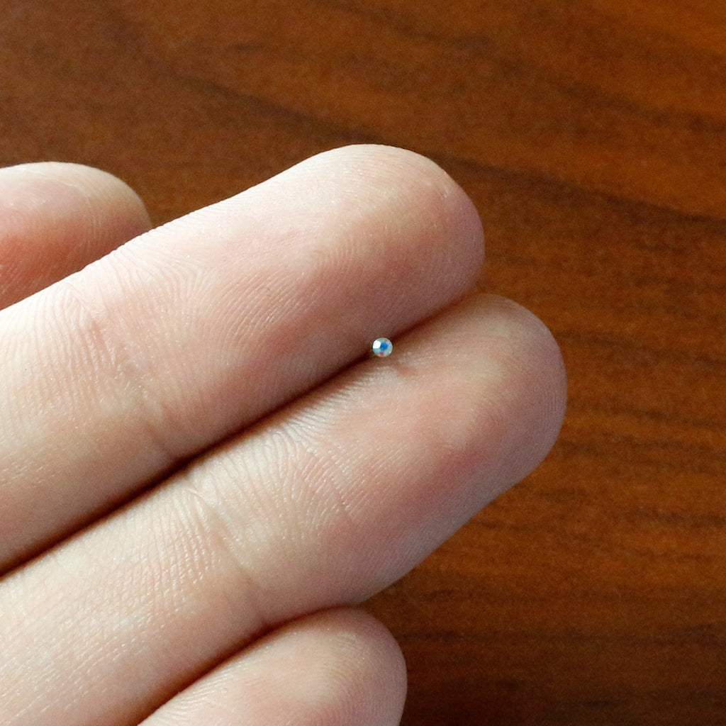 Sterling Silver 1.2mm Aurora Nose Bone Created with Crystals