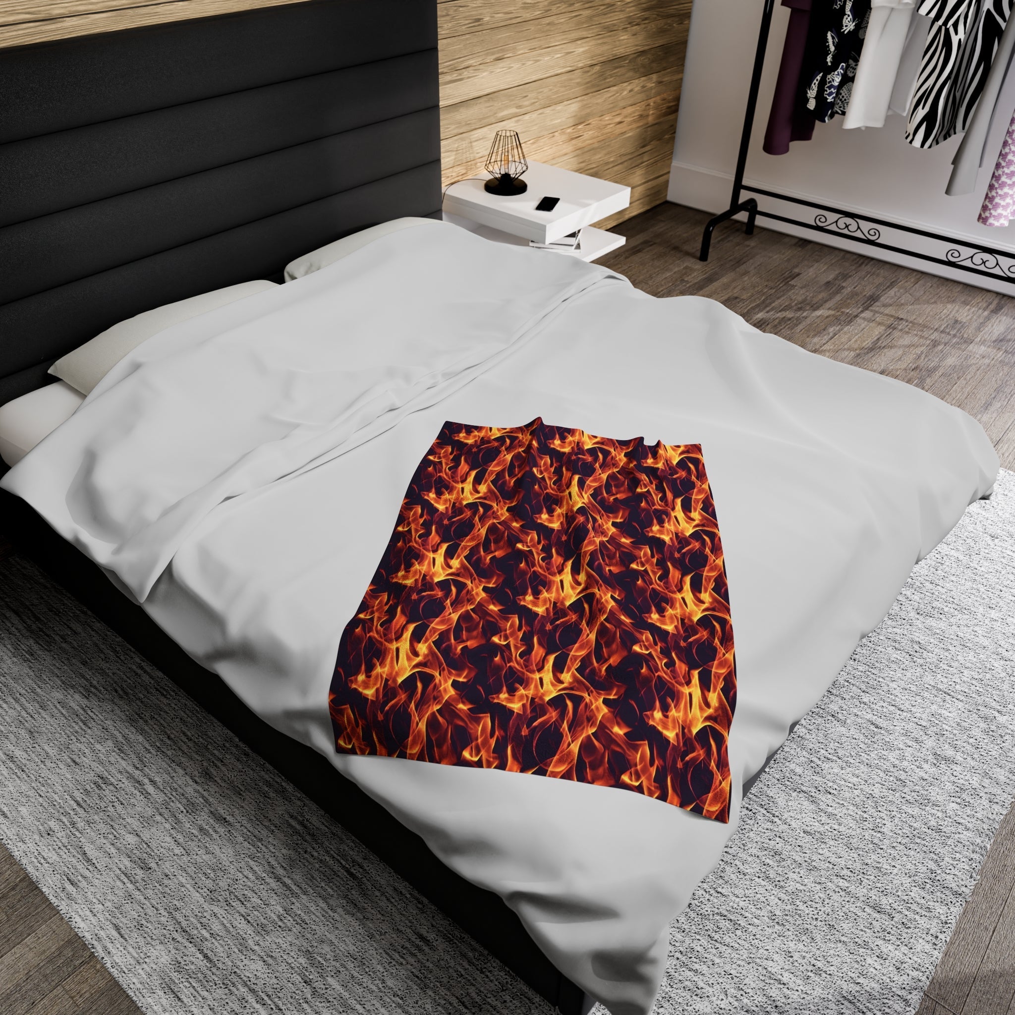 Turn up the heat with the Flame Burst Velveteen Plush Blanket