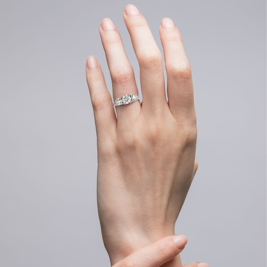 3 CTW AGI Certified Lab Grown Diamond (G-VS) Three Stone Engagement Ring in of 14K Gold