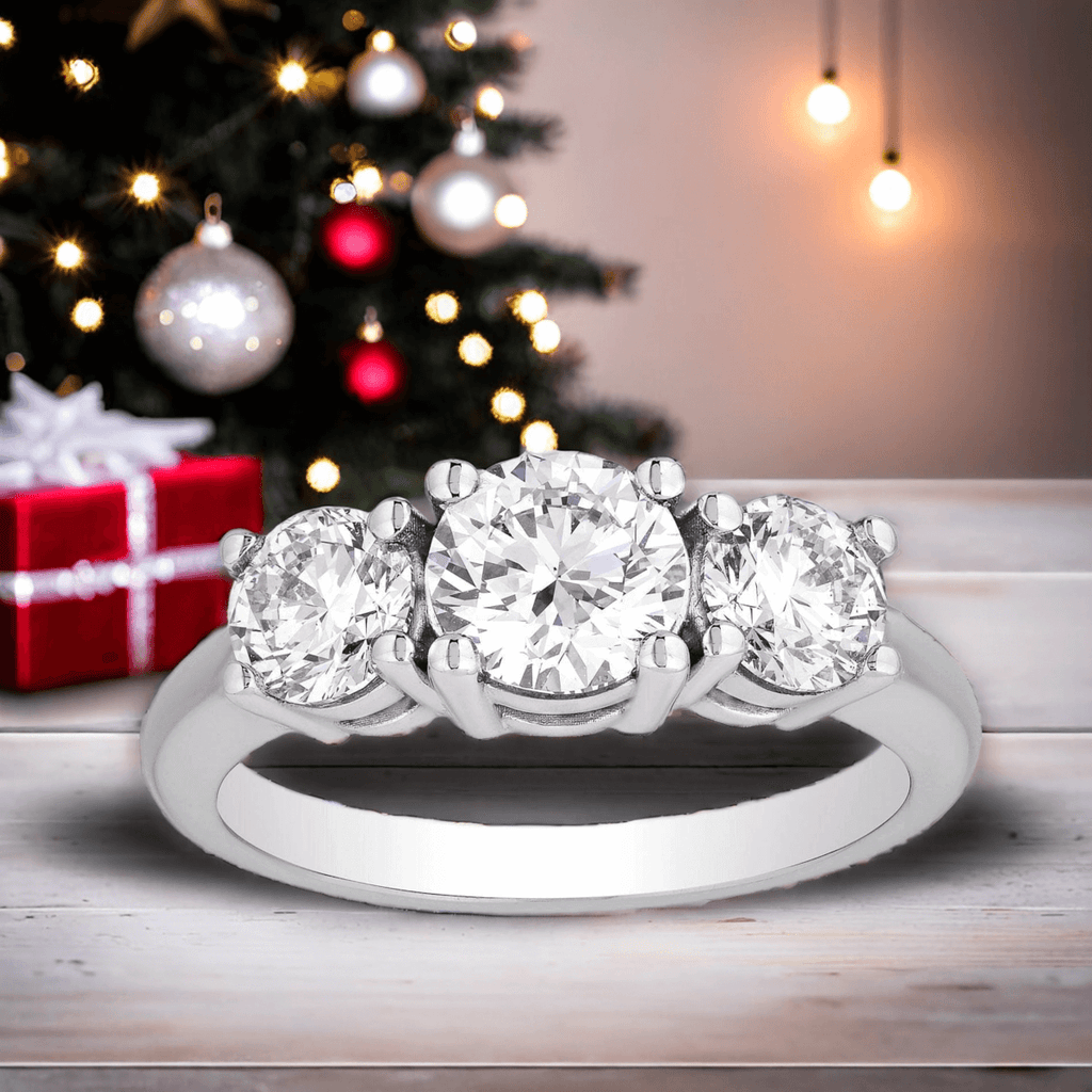 3 CTW AGI Certified Lab Grown Diamond (G-VS) Three Stone Engagement Ring in of 14K Gold