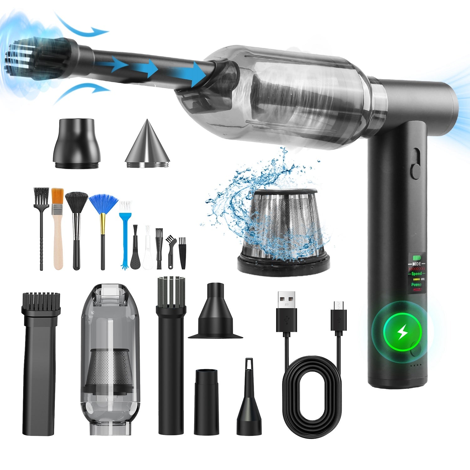 Compressed Air Duster Brushless Motor 130000RPM Stepless Variable Speed 1WmAh Battery Cordless Dust Blower Vacuum Cleaner Portable Jet Dry Blower for