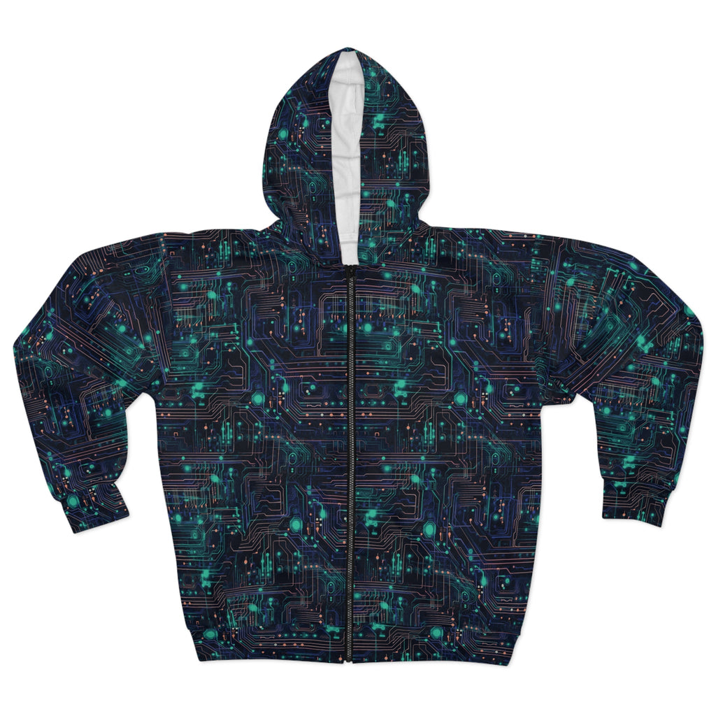 Cyberpunk Cool: Neon Circuit Board All Over Print Unisex Zip Hoodie (AOP)