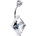 Sterling Silver 925 Cubic Zirconia Diamond Contour Solitaire Belly Ring