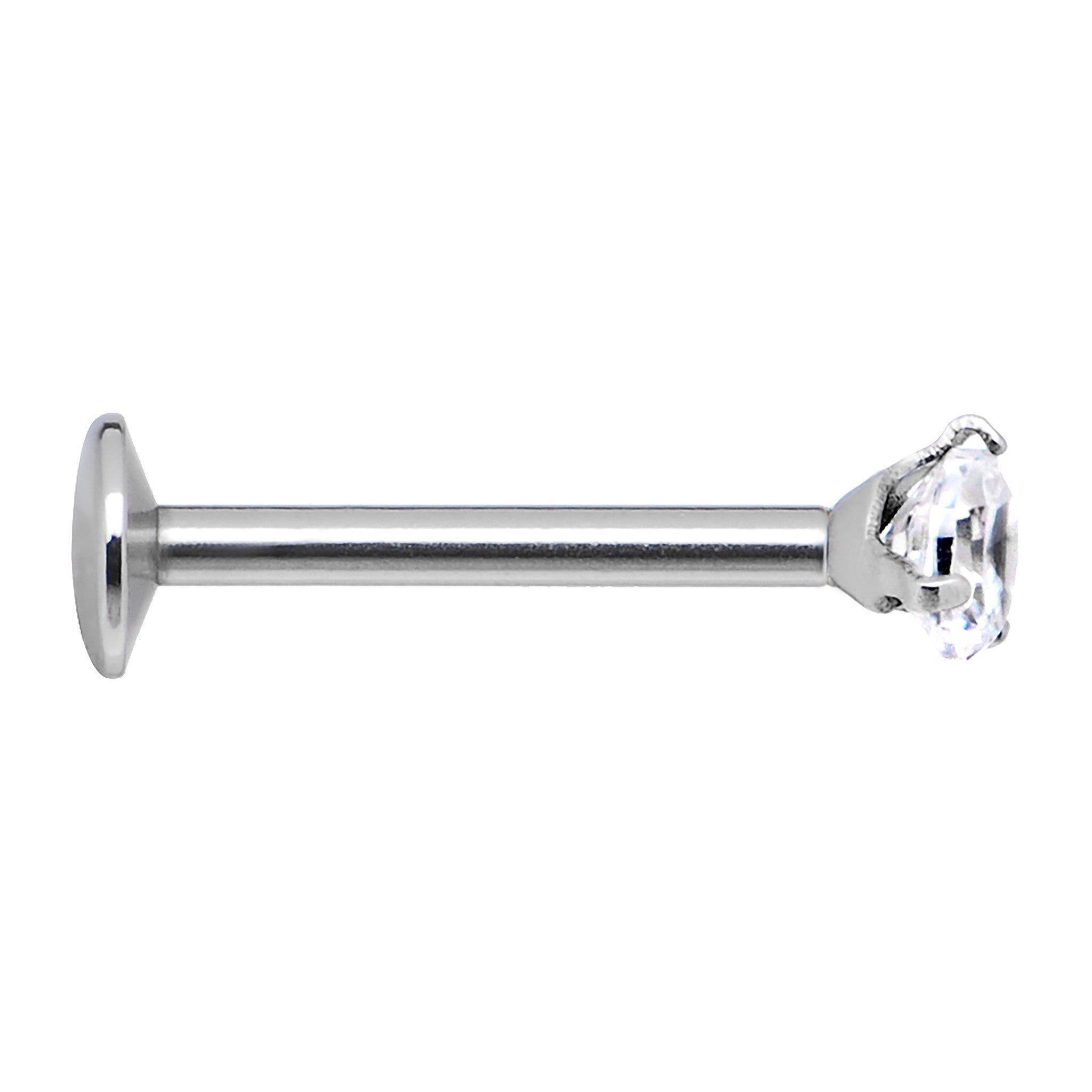 16G Clear 2mm Gem Internally Threaded Labret Monroe Tragus