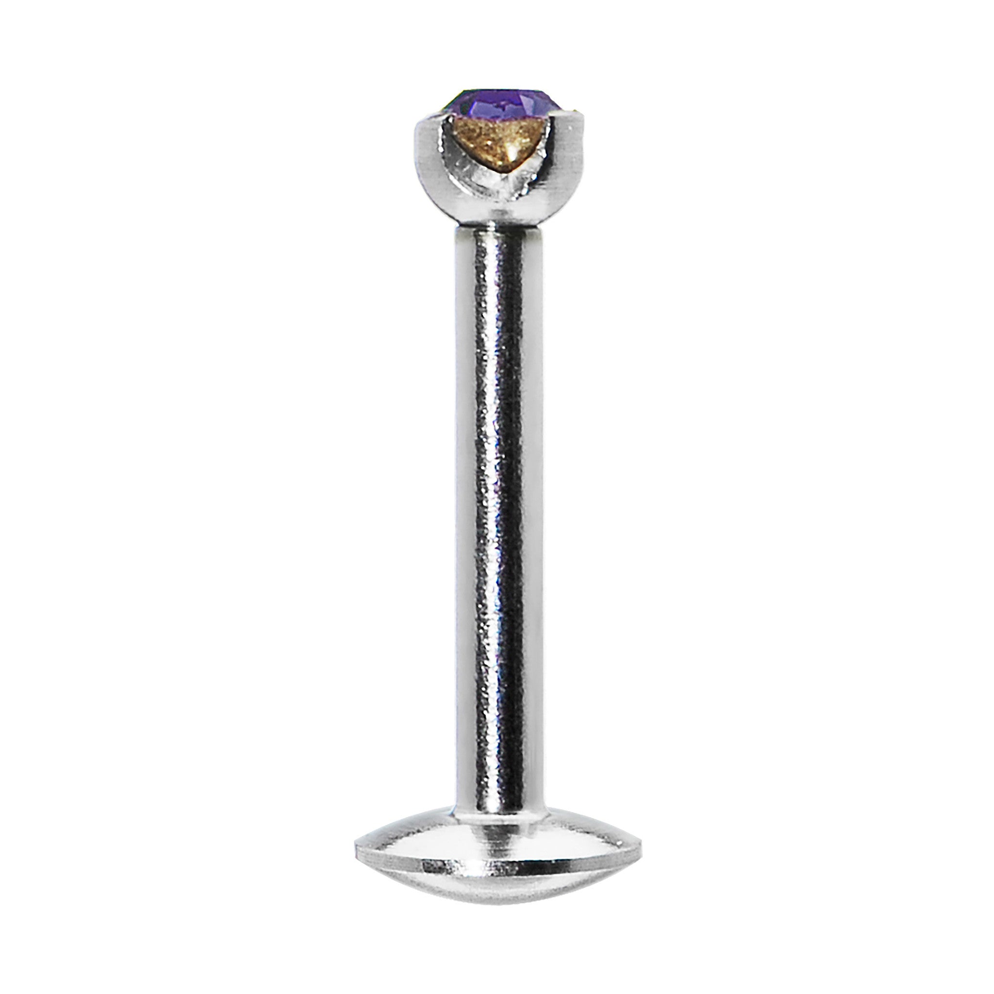 16G Purple 2mm Gem Internally Threaded Labret Monroe Tragus