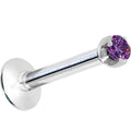 16G Purple 2mm Gem Internally Threaded Labret Monroe Tragus