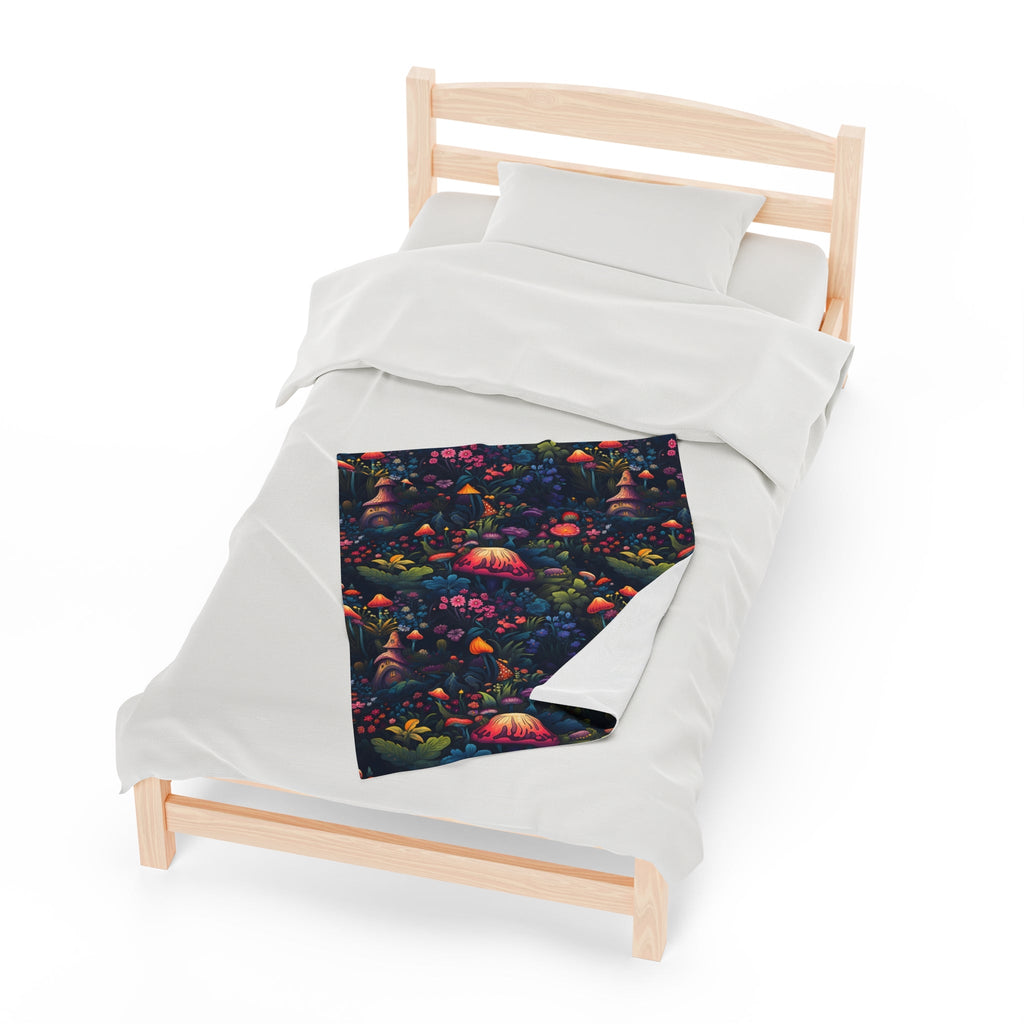 Fairy Tale Magical Forest With Colorful Mushrooms Velveteen Plush Blanket